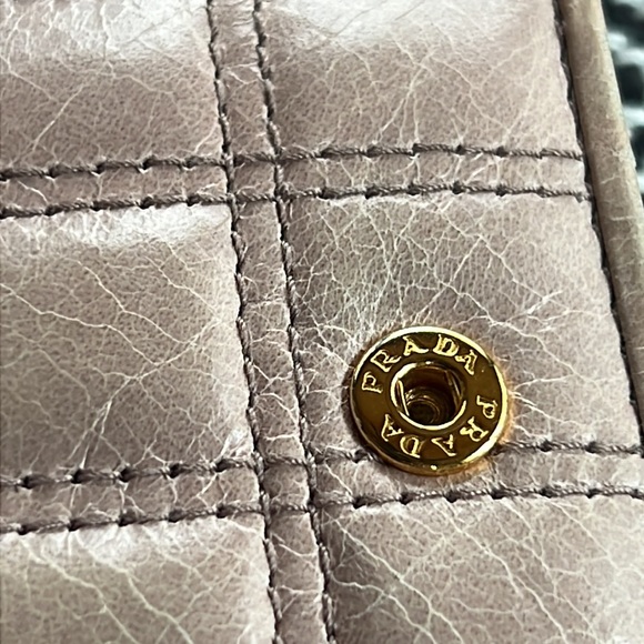 PRADA Long Wallet Card Case Purse Clutch Pink Quilted Acrylic Chain Authentic - Picture 12 of 14